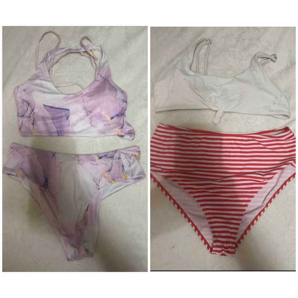 Reversible Bikini Set - Purple Marble and Red Stripes